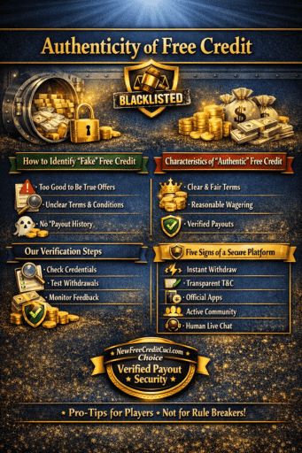 Comparison chart of real vs fake free credit online casino promotions in Malaysia 2026.